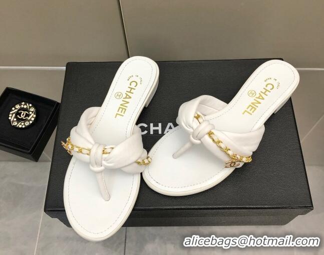 Best Grade Chanel Lambskin Chain Knot Flat Slide Sandals G38210 White 042183