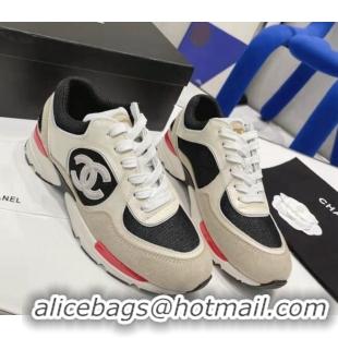 Pretty Style Chanel Calfskin, Mesh & Suede Sneakers G39066 White/Black/Beige 042186