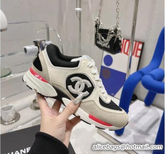 Pretty Style Chanel Calfskin, Mesh & Suede Sneakers G39066 White/Black/Beige 042186