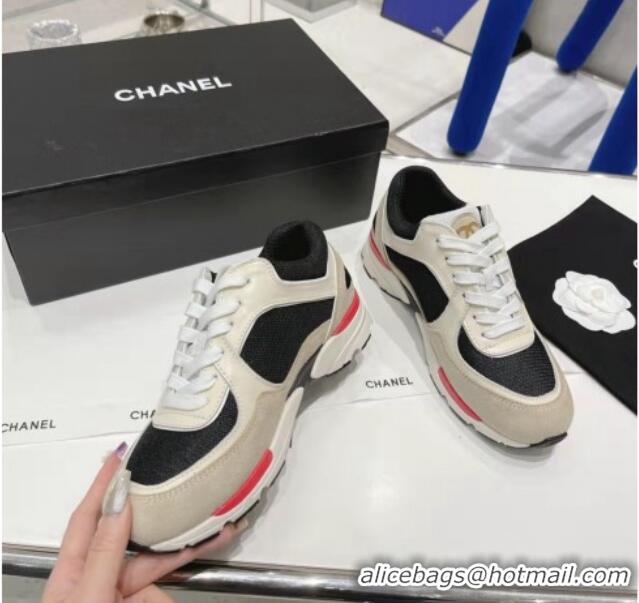 Pretty Style Chanel Calfskin, Mesh & Suede Sneakers G39066 White/Black/Beige 042186