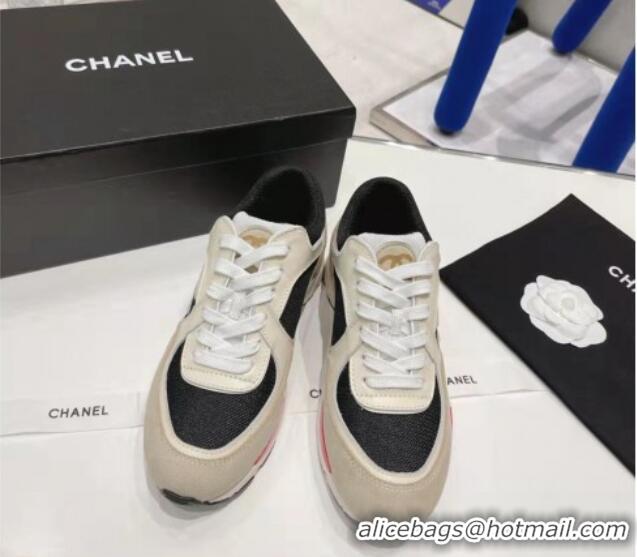 Pretty Style Chanel Calfskin, Mesh & Suede Sneakers G39066 White/Black/Beige 042186