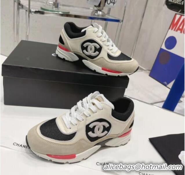 Pretty Style Chanel Calfskin, Mesh & Suede Sneakers G39066 White/Black/Beige 042186