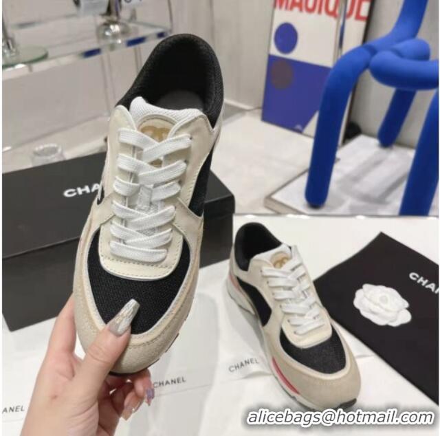 Pretty Style Chanel Calfskin, Mesh & Suede Sneakers G39066 White/Black/Beige 042186