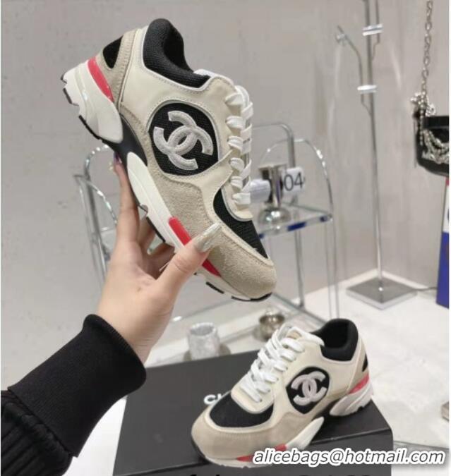 Pretty Style Chanel Calfskin, Mesh & Suede Sneakers G39066 White/Black/Beige 042186