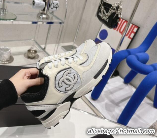 Luxury Chanel Calfskin, Mesh & Suede Sneakers G39066 White/Light Gray 042189