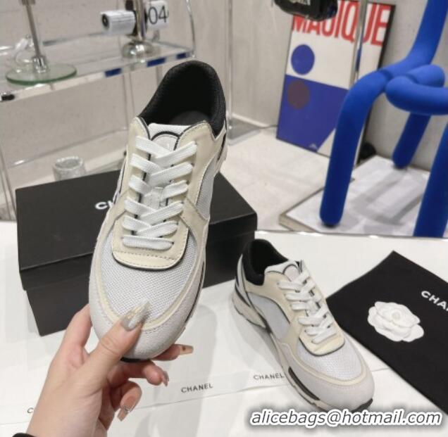 Luxury Chanel Calfskin, Mesh & Suede Sneakers G39066 White/Light Gray 042189