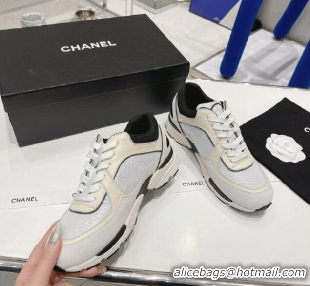 Luxury Chanel Calfskin, Mesh & Suede Sneakers G39066 White/Light Gray 042189