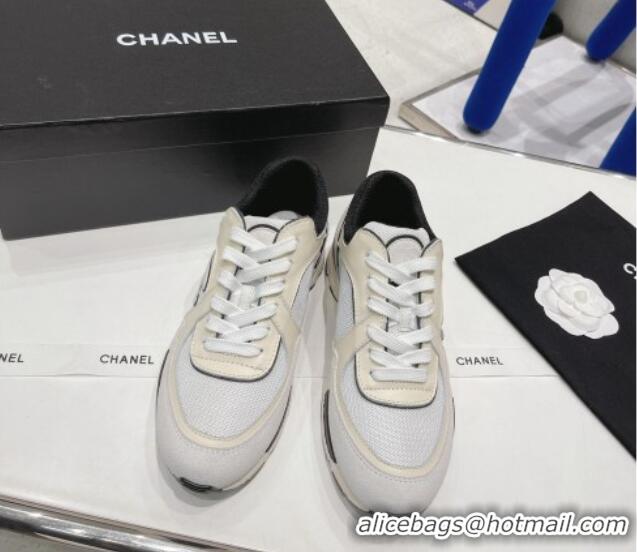 Luxury Chanel Calfskin, Mesh & Suede Sneakers G39066 White/Light Gray 042189