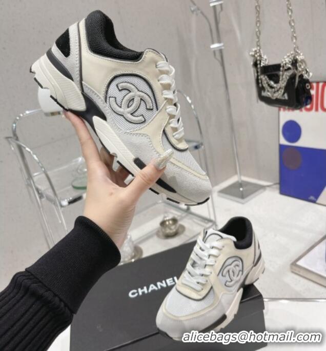 Luxury Chanel Calfskin, Mesh & Suede Sneakers G39066 White/Light Gray 042189