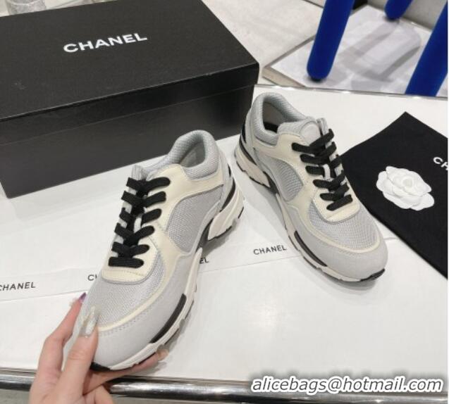 Best Product Chanel Calfskin, Mesh & Suede Sneakers G39066 White/Black/Gray 042190