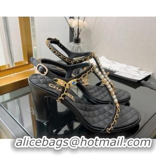 Good Quality Chanel Lambskin & Jewelry High Heel Sandals 8.5cm G38916 Black