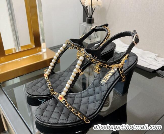 Good Quality Chanel Lambskin & Jewelry High Heel Sandals 8.5cm G38916 Black