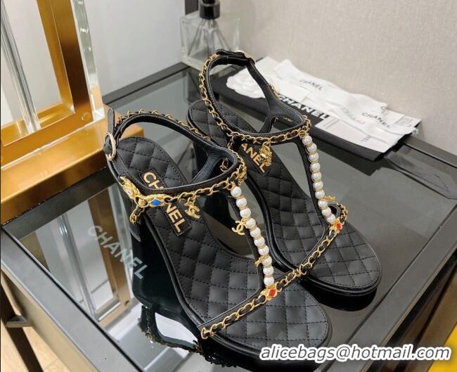 Good Quality Chanel Lambskin & Jewelry High Heel Sandals 8.5cm G38916 Black