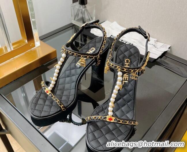 Good Quality Chanel Lambskin & Jewelry High Heel Sandals 8.5cm G38916 Black