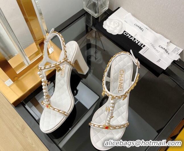 Perfect Chanel Lambskin & Jewelry High Heel Sandals 8.5cm G38916 White