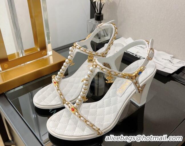 Perfect Chanel Lambskin & Jewelry High Heel Sandals 8.5cm G38916 White