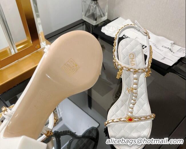 Perfect Chanel Lambskin & Jewelry High Heel Sandals 8.5cm G38916 White