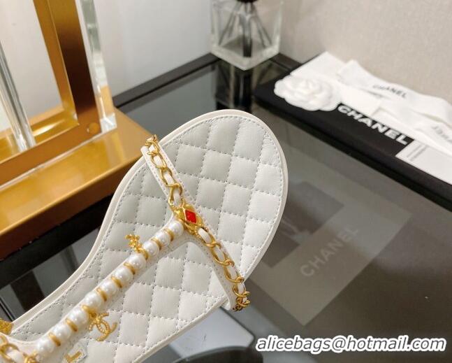 Classic Hot Chanel Lambskin & Jewelry Flat Sandals G38916 White