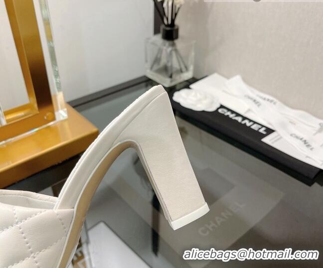 Generous Chanel Lambskin & Jewelry High Heel Slide Sandals 8.5cm White 0421101