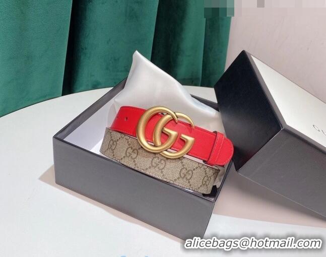 Low Cost Gucci GG Belt 30mm with Double G Buckle 625839 Red