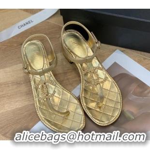 Purchase Chanel Leather CC Charm Flat Thong Sandals Gold 0421110