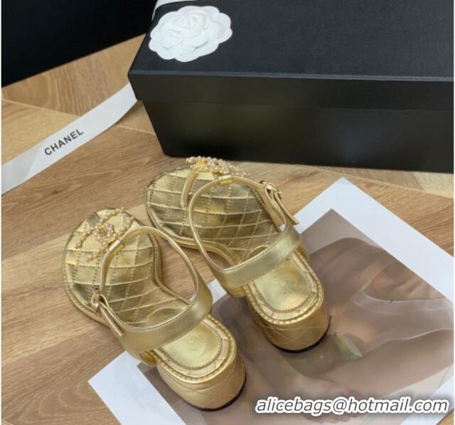 Purchase Chanel Leather CC Charm Flat Thong Sandals Gold 0421110