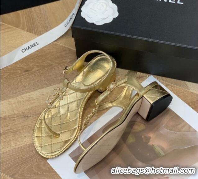 Purchase Chanel Leather CC Charm Flat Thong Sandals Gold 0421110