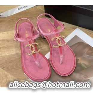 Lower Price Chanel Leather CC Charm Flat Thong Sandals Pink 0421111