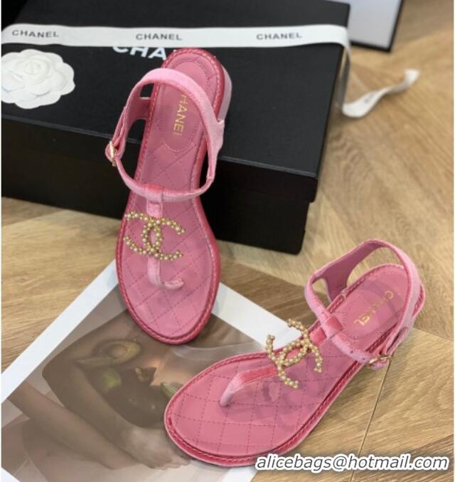 Lower Price Chanel Leather CC Charm Flat Thong Sandals Pink 0421111