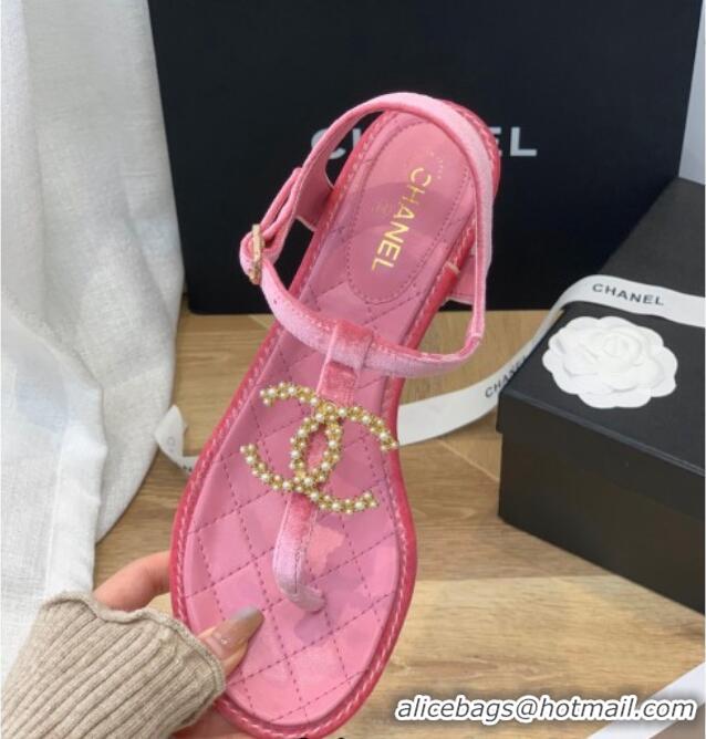 Lower Price Chanel Leather CC Charm Flat Thong Sandals Pink 0421111