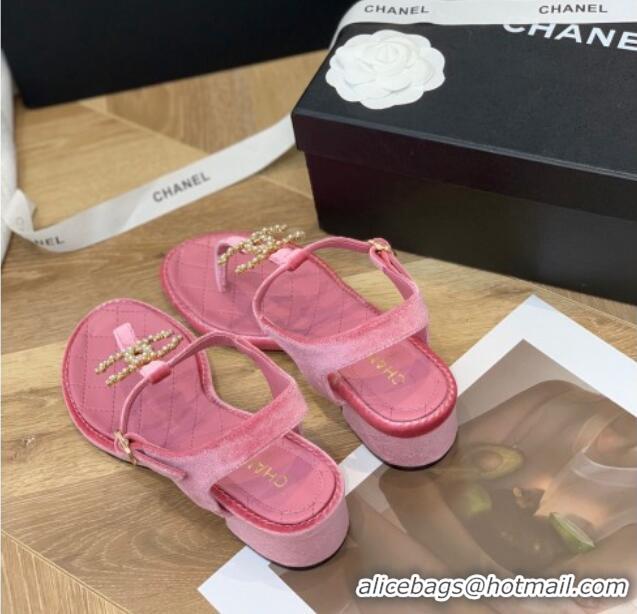 Lower Price Chanel Leather CC Charm Flat Thong Sandals Pink 0421111