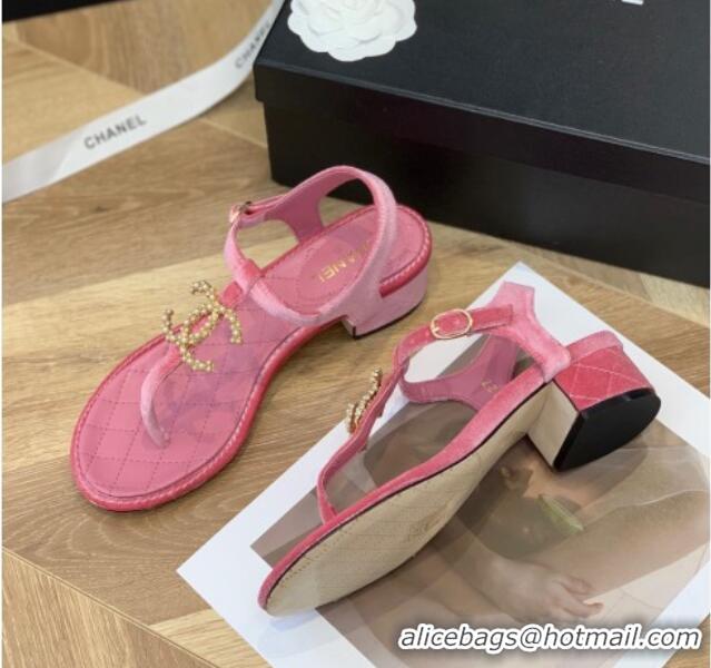 Lower Price Chanel Leather CC Charm Flat Thong Sandals Pink 0421111