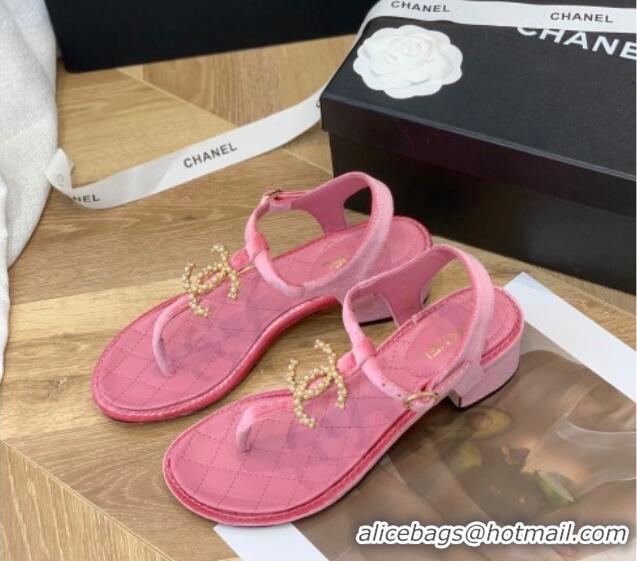 Lower Price Chanel Leather CC Charm Flat Thong Sandals Pink 0421111