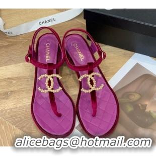 Crafted Chanel Leather CC Charm Flat Thong Sandals Purple 0421113