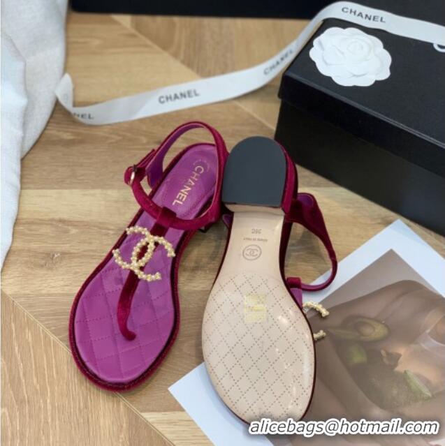 Crafted Chanel Leather CC Charm Flat Thong Sandals Purple 0421113