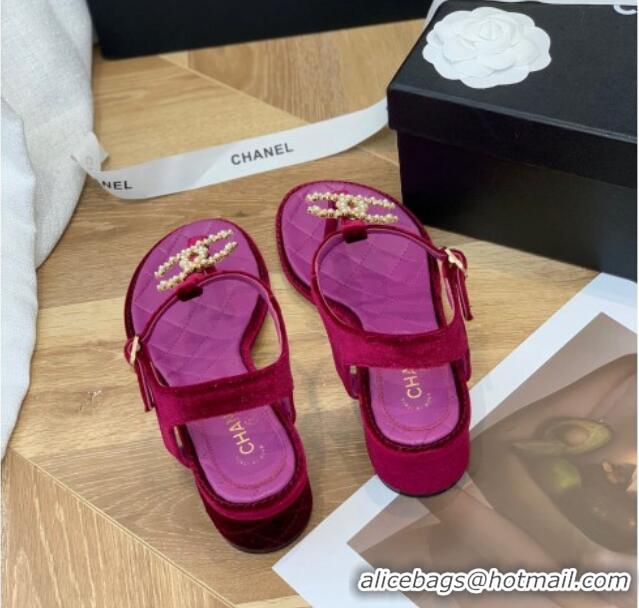 Crafted Chanel Leather CC Charm Flat Thong Sandals Purple 0421113