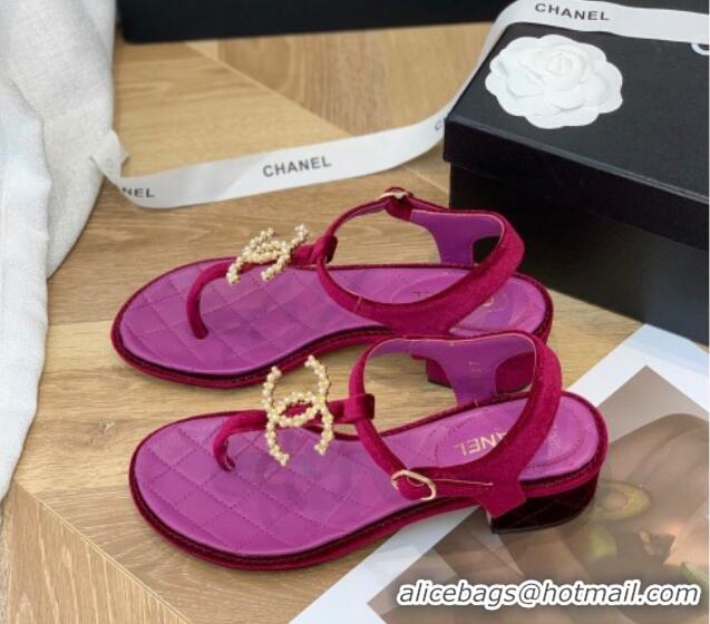 Crafted Chanel Leather CC Charm Flat Thong Sandals Purple 0421113