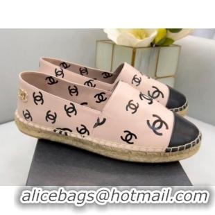 Grade Quality Chanel CC Printed Lambskin Espadrilles G38628 Light Pink 0421114