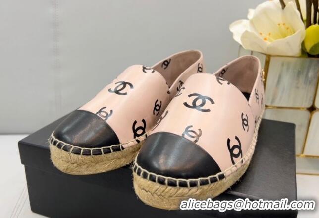 Grade Quality Chanel CC Printed Lambskin Espadrilles G38628 Light Pink 0421114