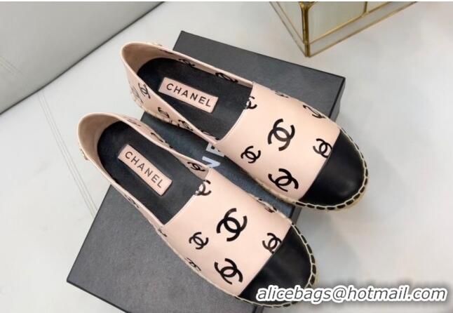 Grade Quality Chanel CC Printed Lambskin Espadrilles G38628 Light Pink 0421114