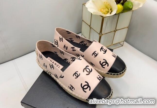 Grade Quality Chanel CC Printed Lambskin Espadrilles G38628 Light Pink 0421114