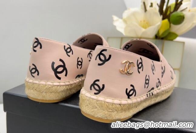 Grade Quality Chanel CC Printed Lambskin Espadrilles G38628 Light Pink 0421114