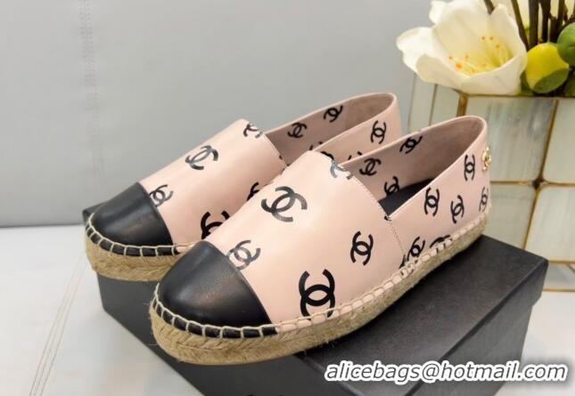 Grade Quality Chanel CC Printed Lambskin Espadrilles G38628 Light Pink 0421114