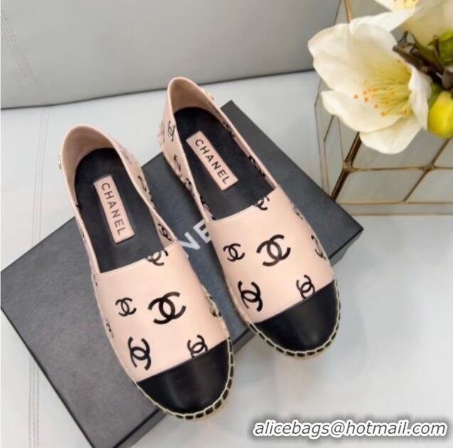 Grade Quality Chanel CC Printed Lambskin Espadrilles G38628 Light Pink 0421114