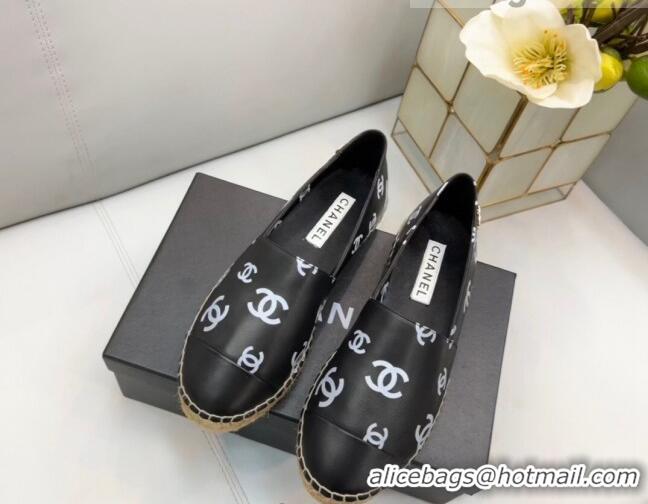 Grade Quality Chanel CC Printed Lambskin Espadrilles G38628 Black 0421115