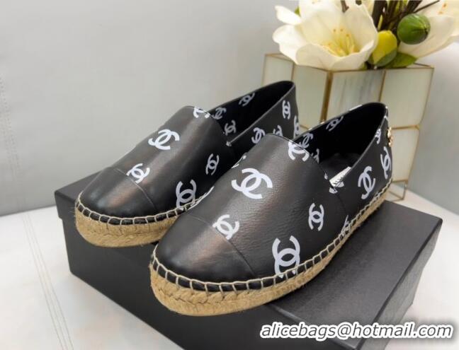 Grade Quality Chanel CC Printed Lambskin Espadrilles G38628 Black 0421115