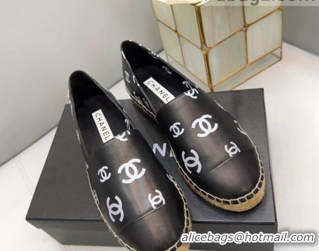 Grade Quality Chanel CC Printed Lambskin Espadrilles G38628 Black 0421115