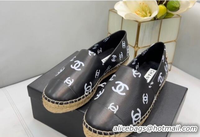 Grade Quality Chanel CC Printed Lambskin Espadrilles G38628 Black 0421115