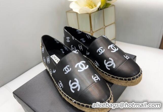 Grade Quality Chanel CC Printed Lambskin Espadrilles G38628 Black 0421115