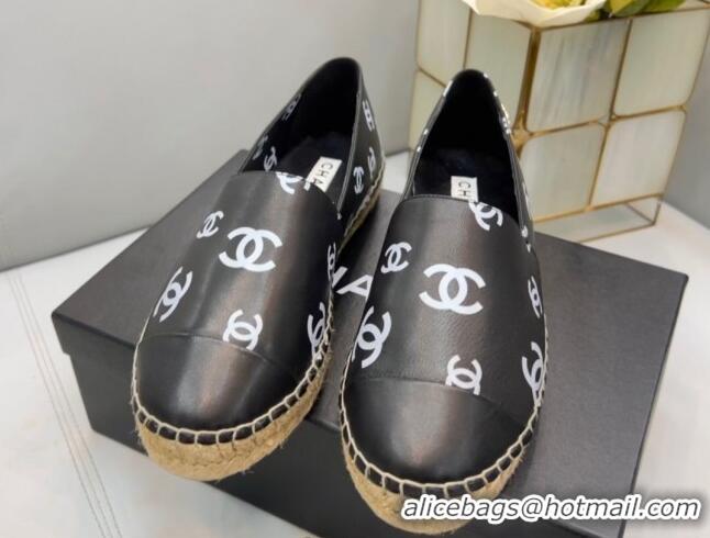 Grade Quality Chanel CC Printed Lambskin Espadrilles G38628 Black 0421115